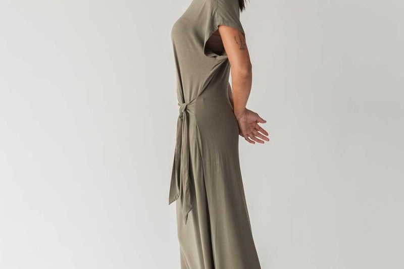 Cloud Dress with Side Tie in Olive - Esse-XXS--