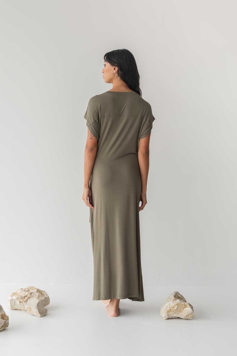 Cloud Dress with Side Tie in Olive - Esse-XXS--
