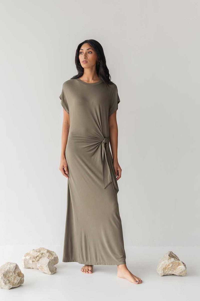 Cloud Dress with Side Tie in Olive - Esse-XXS--