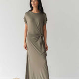 Cloud Dress with Side Tie in Olive - Esse-XXS--