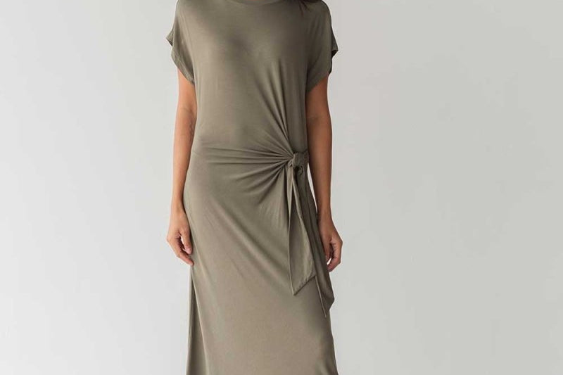 Cloud Dress with Side Tie in Olive - Esse-XXS--