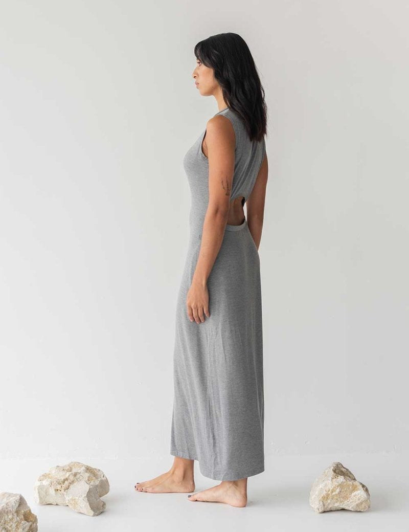 Cloud Maxi Dress with Cut-out in Heather Grey - Esse-XXS--
