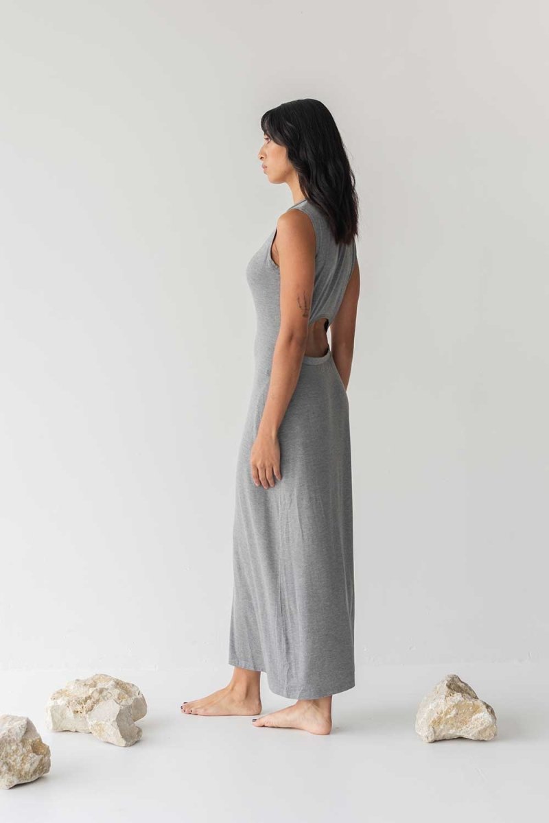 Cloud Maxi Dress with Cut-out in Heather Grey - Esse-XXS--
