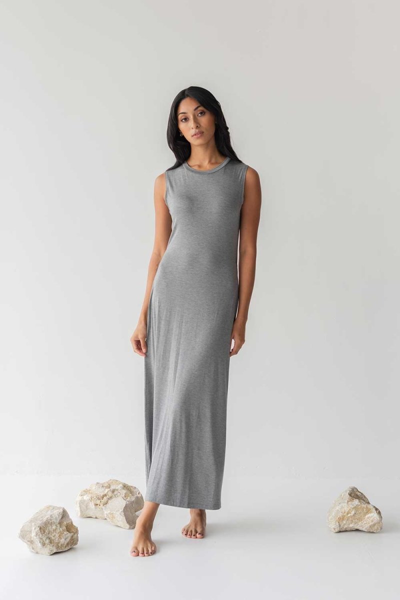 Cloud Maxi Dress with Cut-out in Heather Grey - Esse-XXS--