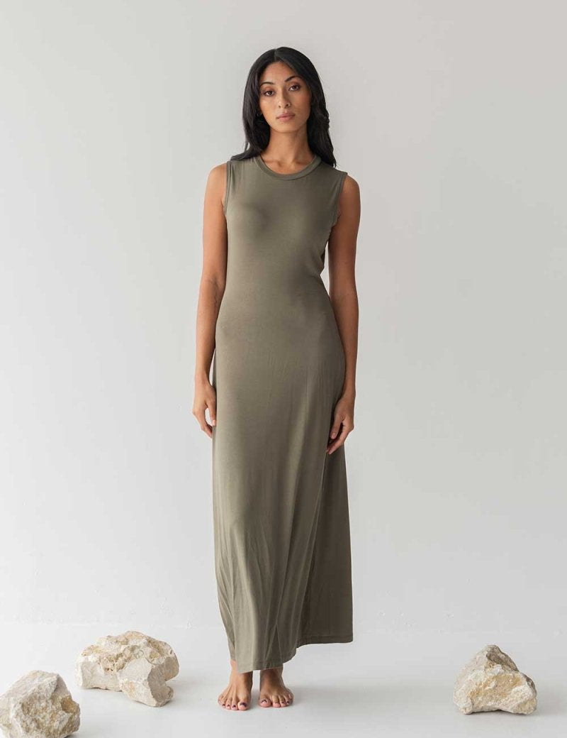 Cloud Maxi Dress with Cut-out in Olive - Esse-XXS--