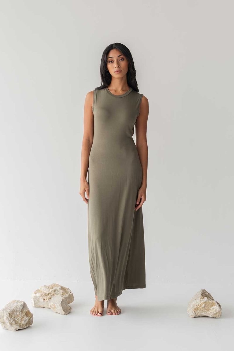 Cloud Maxi Dress with Cut-out in Olive - Esse-XXS--