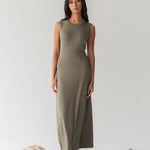 Cloud Maxi Dress with Cut-out in Olive - Esse-XXS--