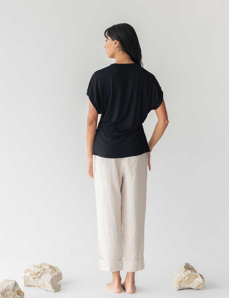 Cloud Top with Side Tie in Black - Esse-XXS--