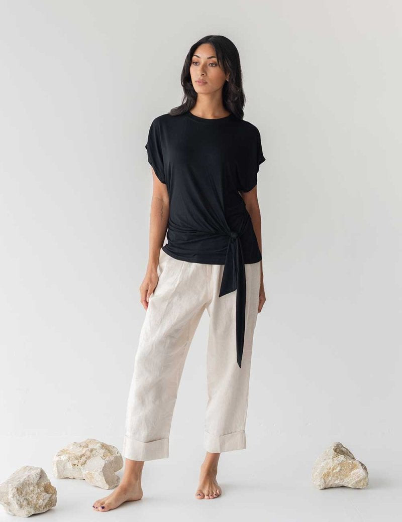 Cloud Top with Side Tie in Black - Esse-XXS--