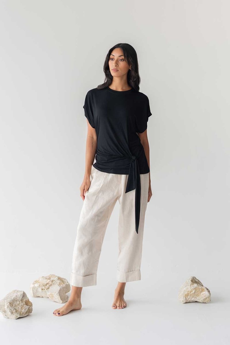 Cloud Top with Side Tie in Black - Esse-XXS--