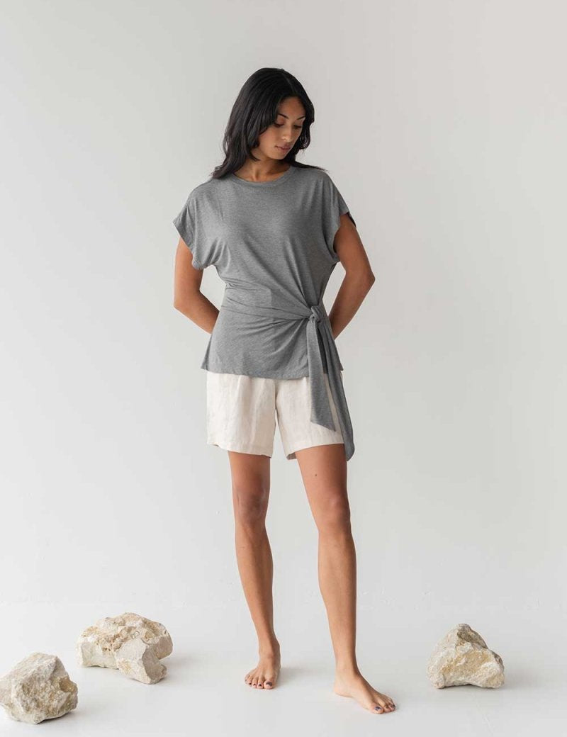 Cloud Top with Side Tie - Esse-Heather Grey-XXS-