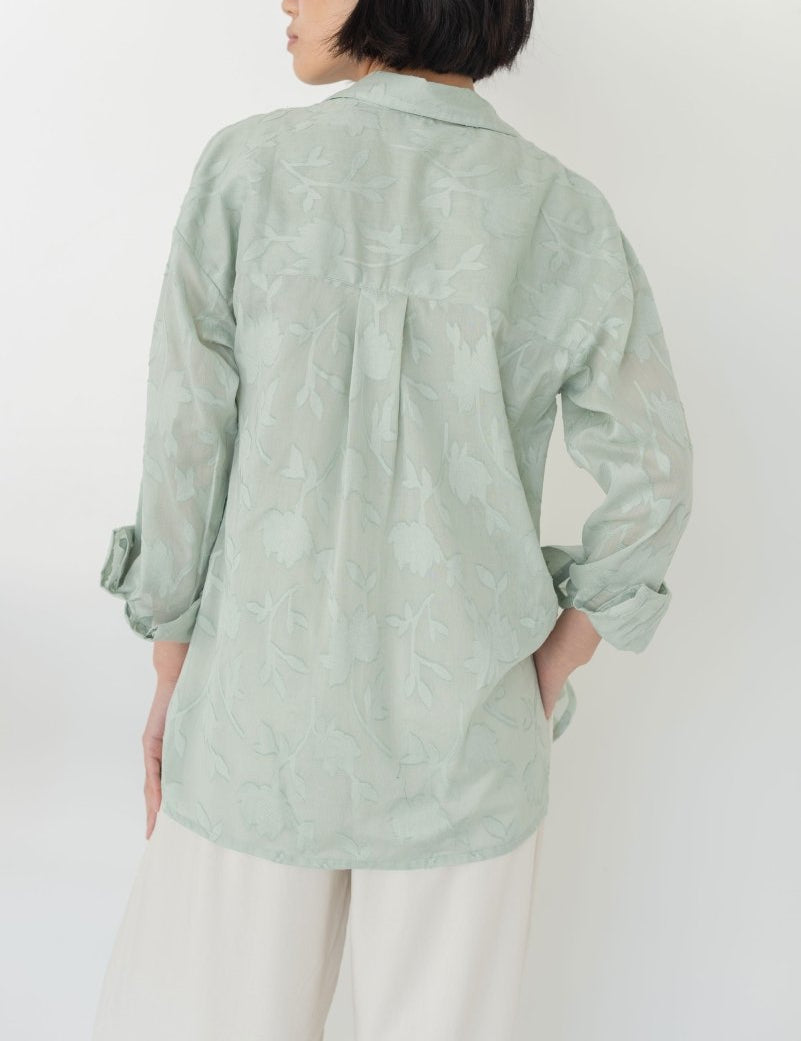 Cocoon Shirt in Floral Appliqué in Mint - Esse - XS - 