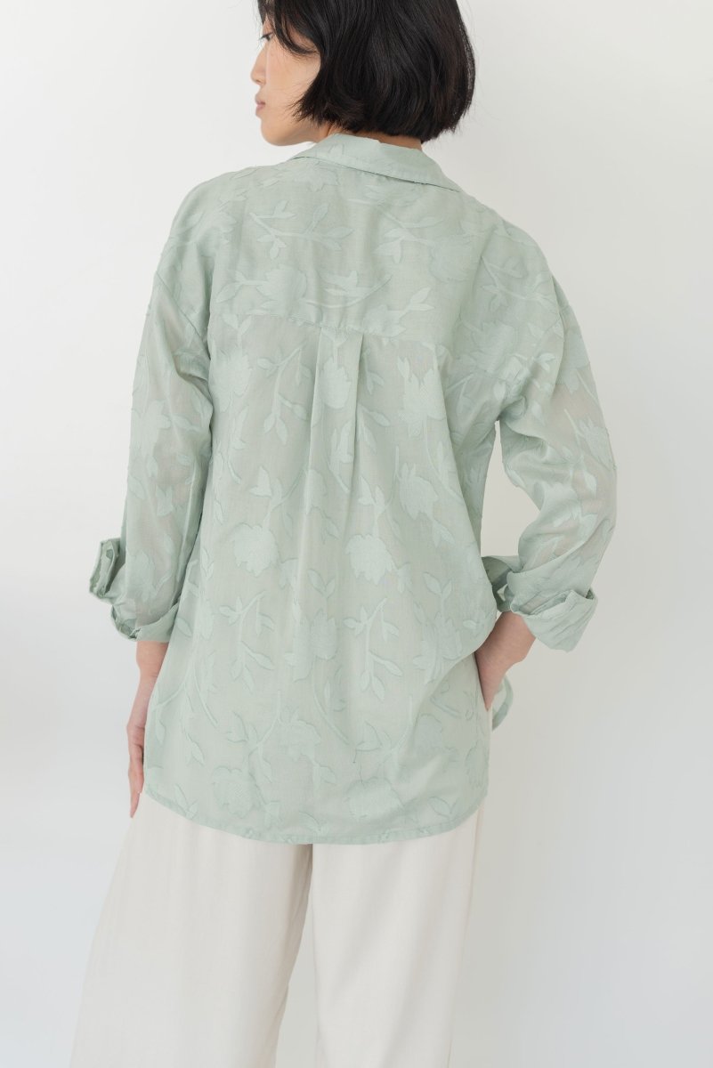 Cocoon Shirt in Floral Appliqué in Mint - Esse - XS - 