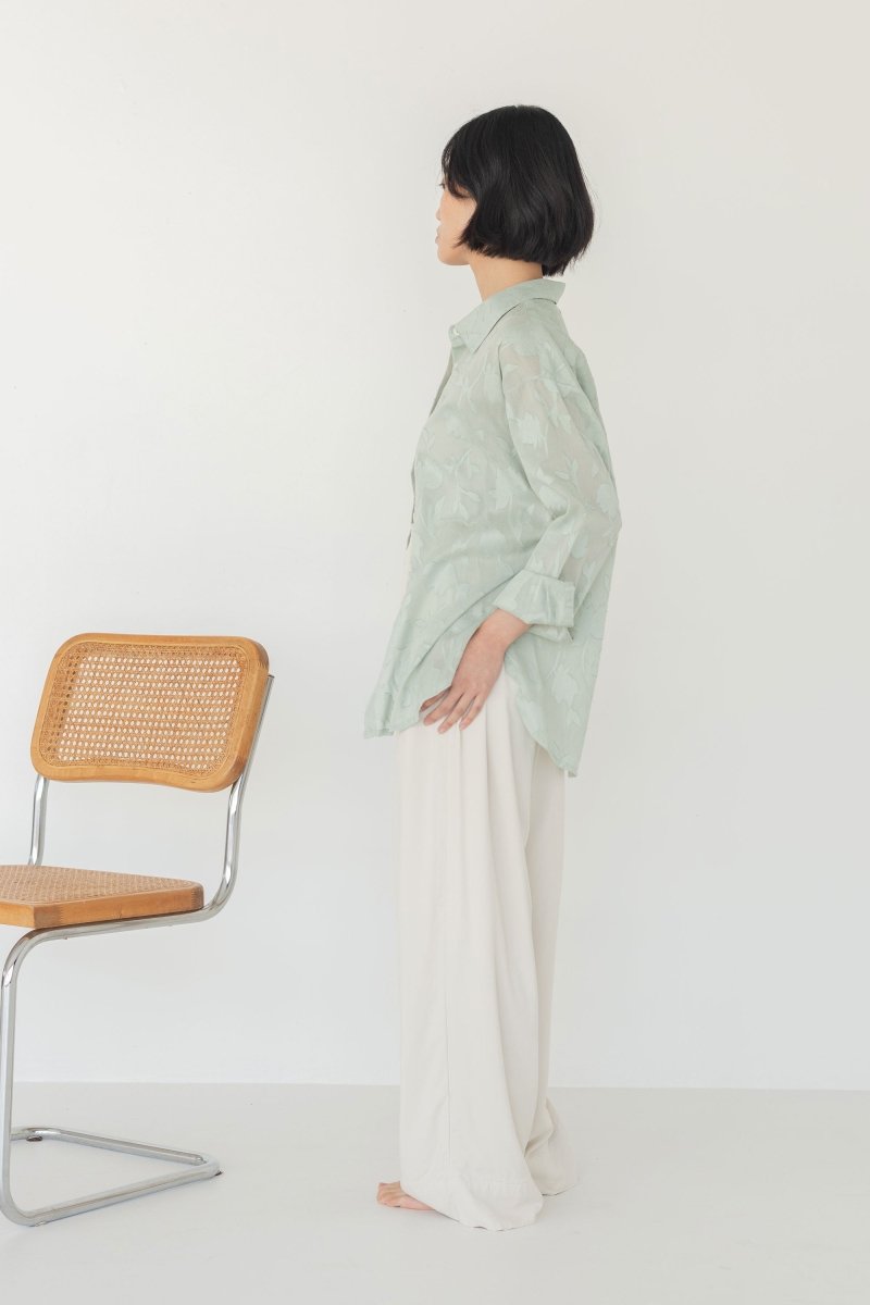 Cocoon Shirt in Floral Appliqué in Mint - Esse - XS - 