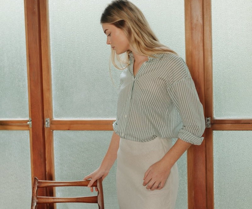 Cocoon Shirt in Stripes - Esse - Sky Blue - XS - 