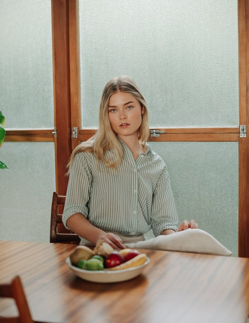 Cocoon Shirt in Stripes - Esse - Verdant Green - XS - 