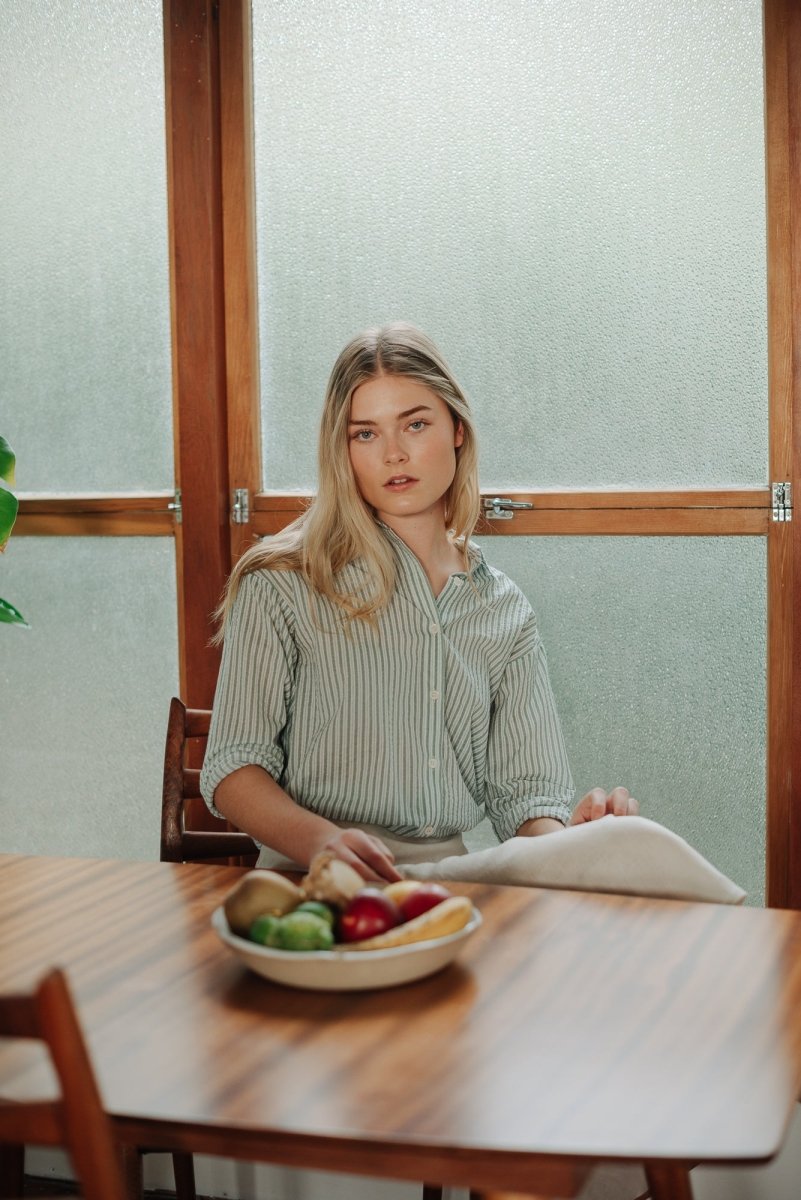 Cocoon Shirt in Stripes - Esse - Verdant Green - XS - 