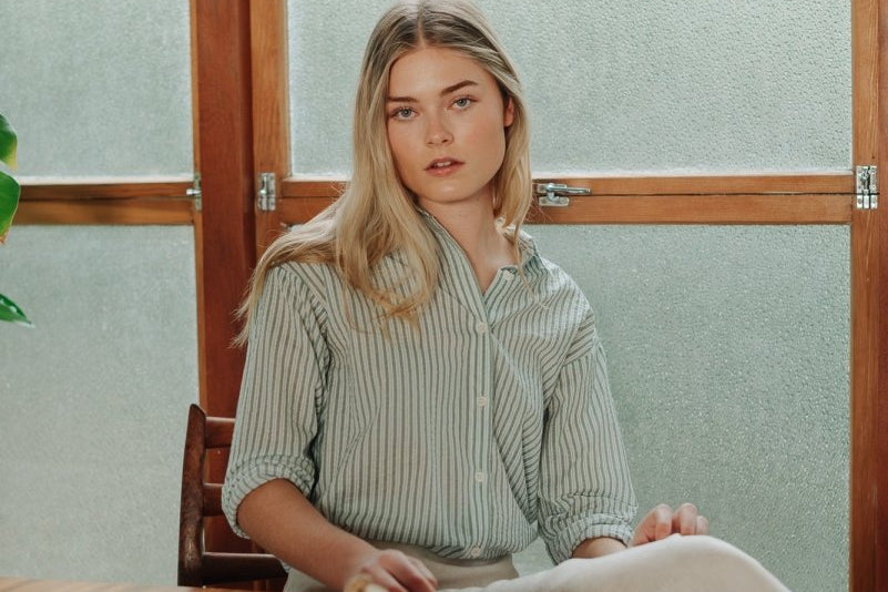 Cocoon Shirt in Stripes - Esse - Verdant Green - XS - 
