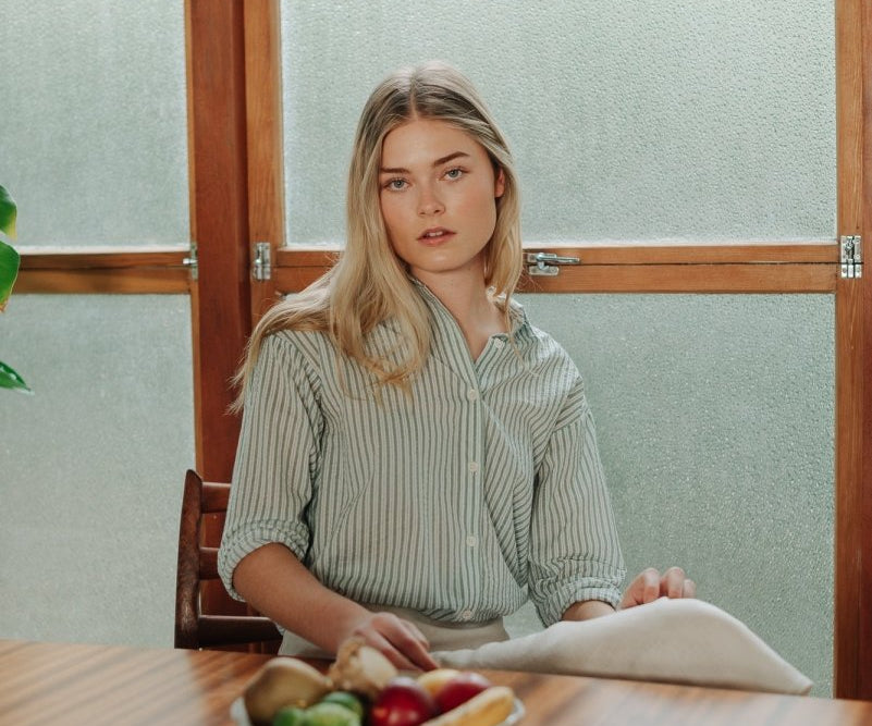 Cocoon Shirt in Stripes - Esse - Verdant Green - XS - 