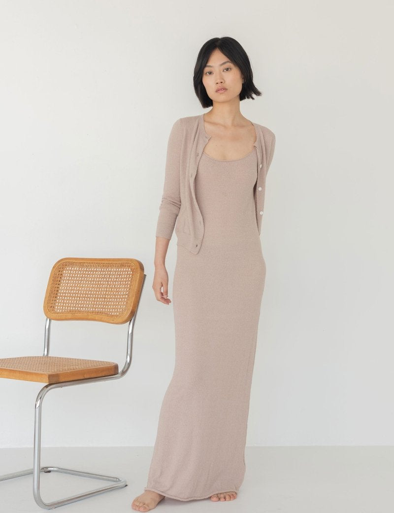 Cropped Cardigan in Boucle in Warm Sand - Esse - S - 
