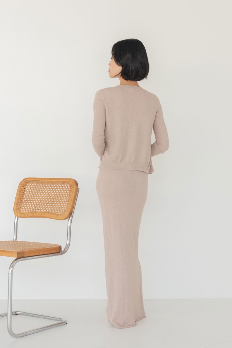 Cropped Cardigan in Boucle in Warm Sand - Esse - S - 