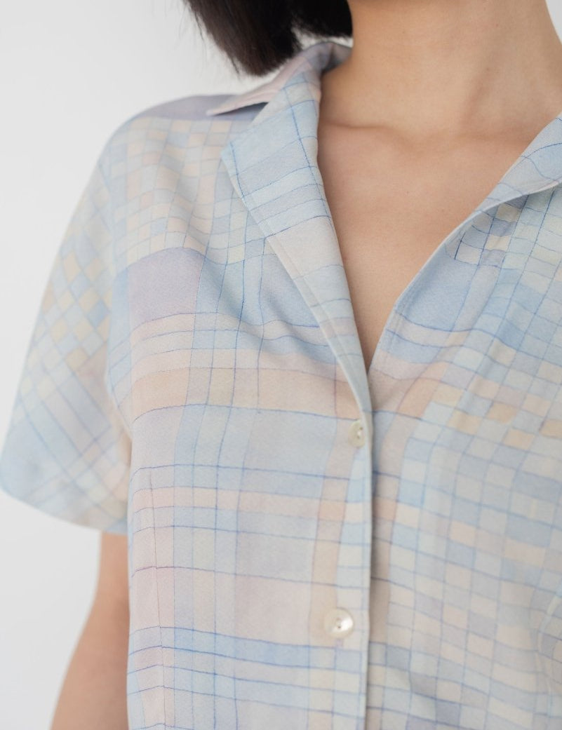 Cropped Shirt - Watercolour Plaid - Esse - Sommer - XS - 