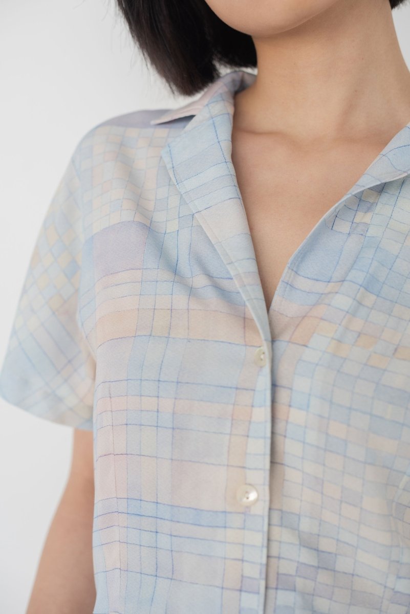 Cropped Shirt - Watercolour Plaid - Esse - Sommer - XS - 