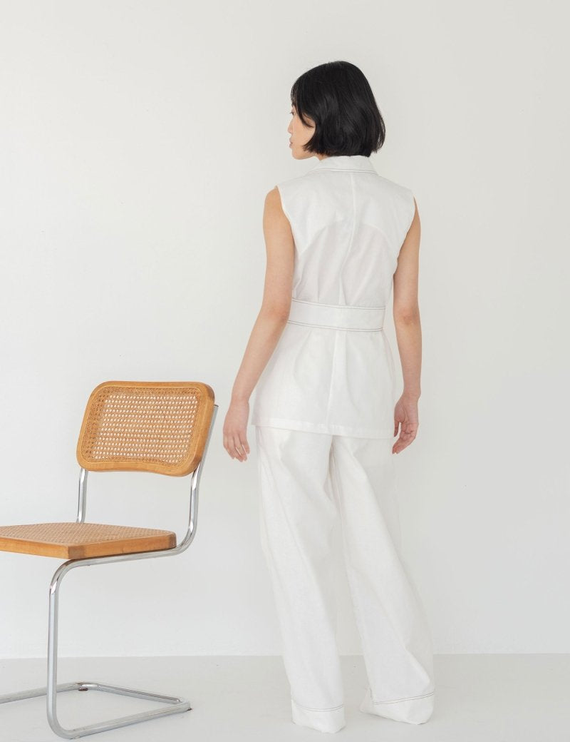 Elongate Elastic Pants in White Denim - Esse - XXS - Regular - 