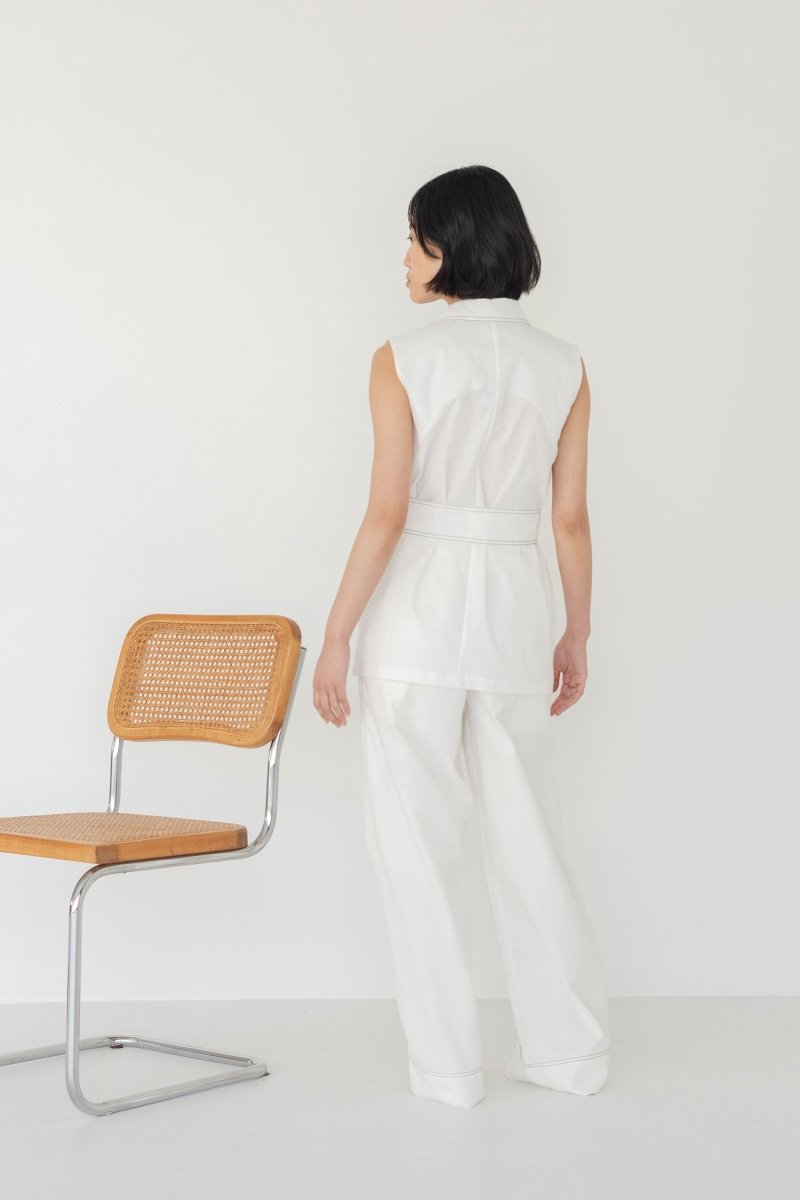 Elongate Elastic Pants in White Denim - Esse - XXS - Regular - 