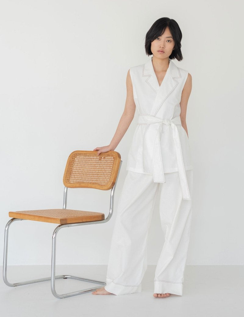 Elongate Elastic Pants in White Denim - Esse - XXS - Regular - 