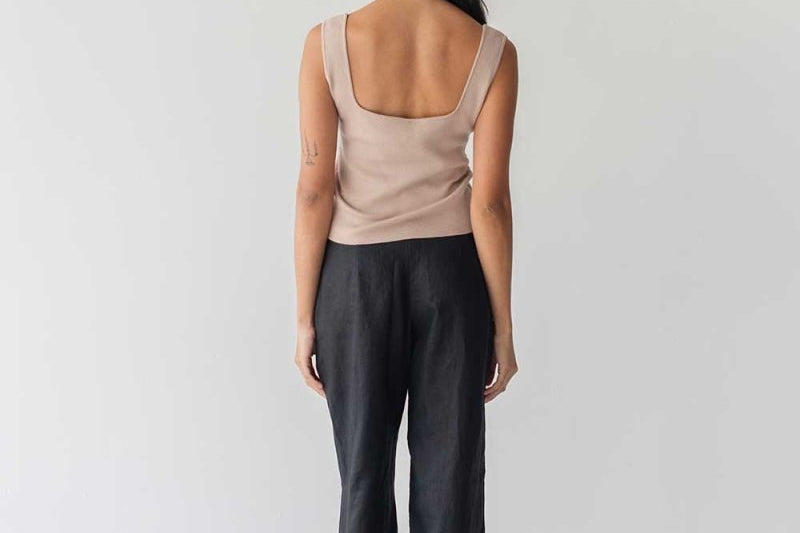 High-waist Linen Pants with Origami Belt - Esse-Black-XXS-None/ Option 1