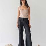 High-waist Linen Pants with Origami Belt - Esse-Black-XXS-None/ Option 1