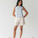 High-waist Linen Shorts with Origami Belt - Esse-Cereal-XXS-None/ Option 1