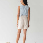 High-waist Linen Shorts with Origami Belt - Esse-Cereal-XXS-None/ Option 1