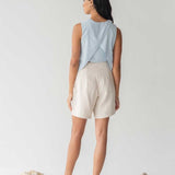 High-waist Linen Shorts with Origami Belt - Esse-Cereal-XXS-None/ Option 1