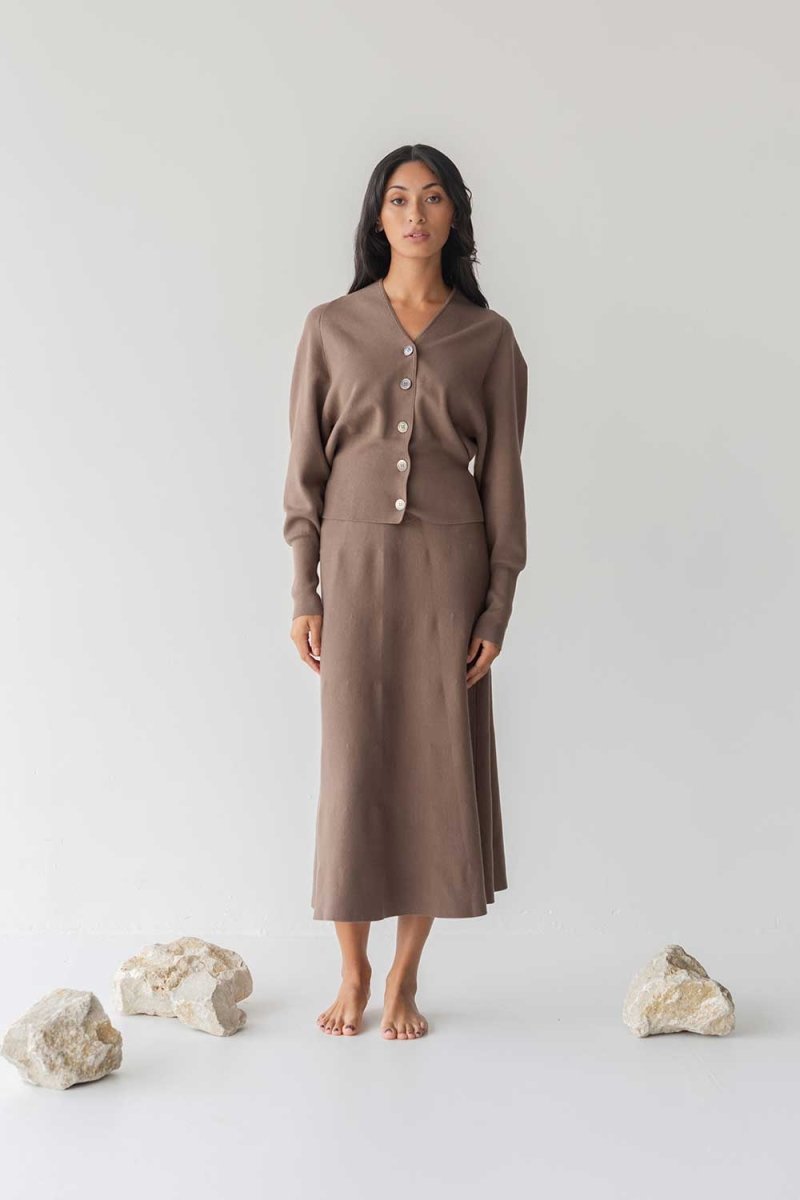 Knit A-line Skirt - Esse-Warm Sand-XS-