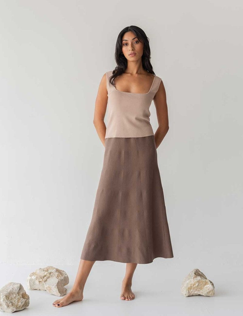 Knit A-line Skirt - Esse-Warm Sand-XS-
