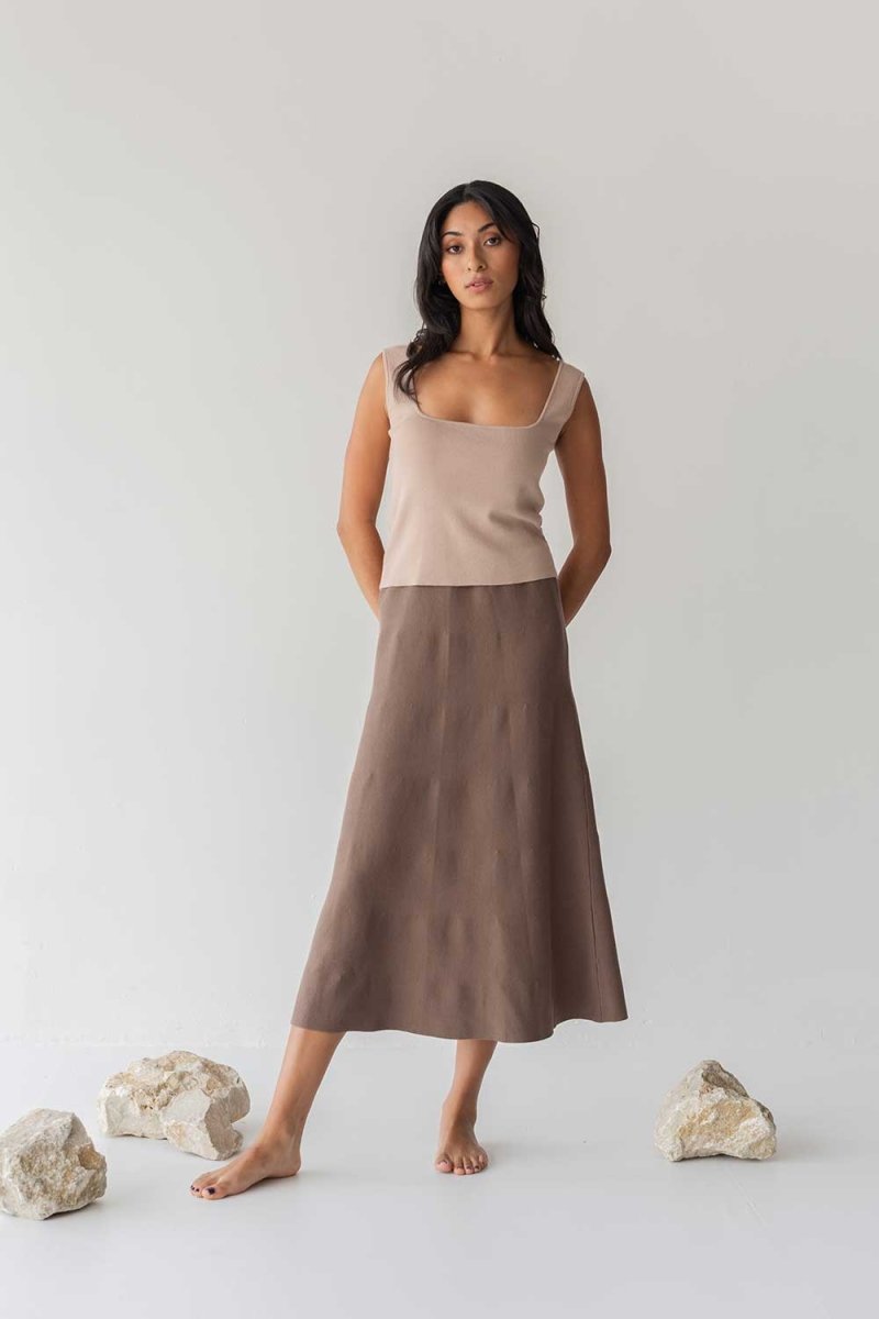 Knit A-line Skirt - Esse-Warm Sand-XS-