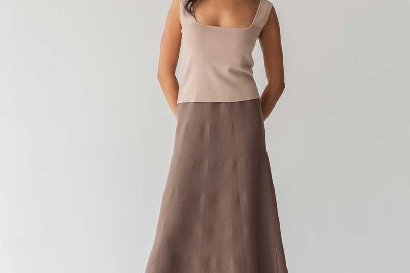 Knit A-line Skirt - Esse-Warm Sand-XS-