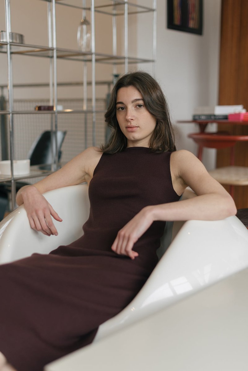 Knit Bateau Neckline Dress - Esse - Mocha (Pre - order) - XS - 