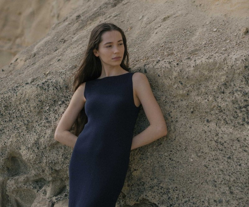 Knit Bateau Neckline Dress - Esse-Warm Sand-XS-