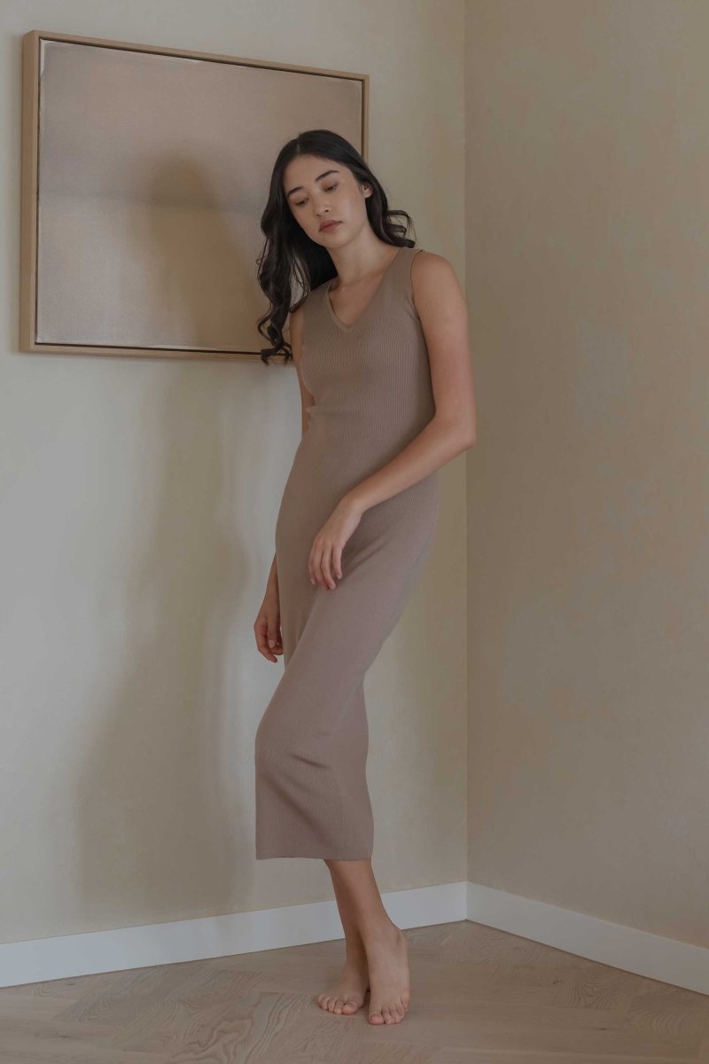 Knit Bateau Neckline Dress - Esse-Warm Sand-XS-