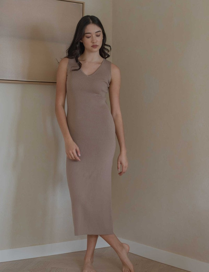 Knit Bateau Neckline Dress - Esse-Warm Sand-XS-