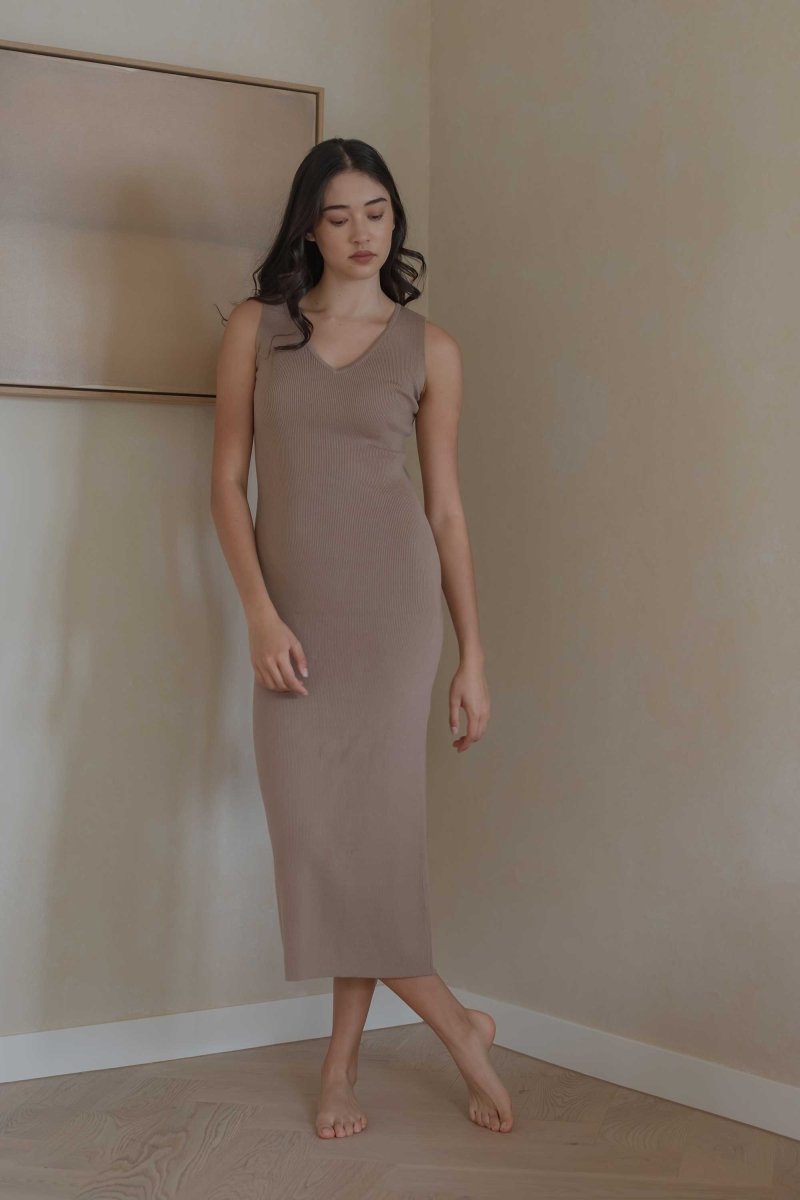 Knit Bateau Neckline Dress - Esse-Warm Sand-XS-