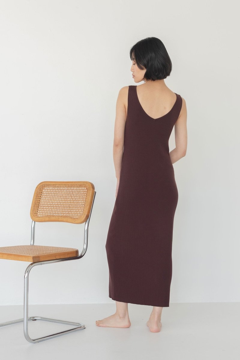 Knit Bateau Neckline Dress - Esse - Warm Sand - XS - 