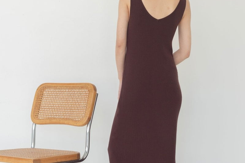 Knit Bateau Neckline Dress - Esse - Warm Sand - XS - 
