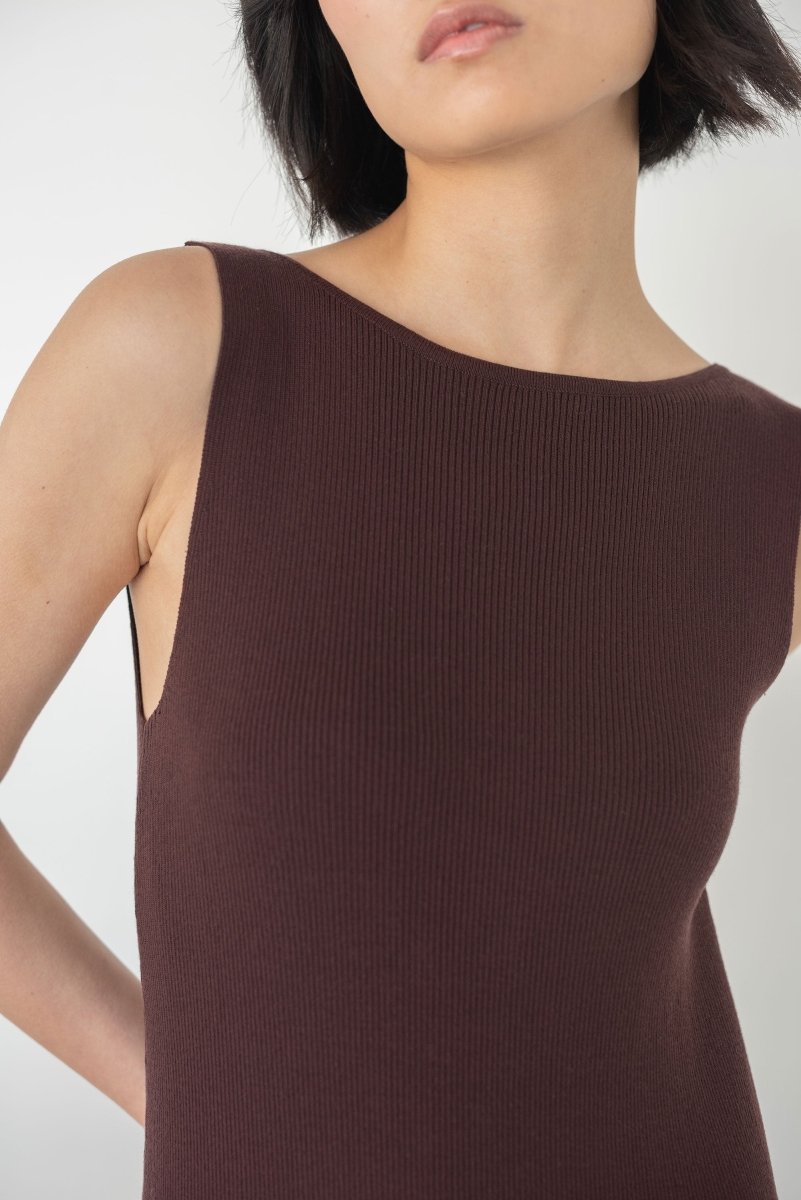 Knit Bateau Neckline Dress - Esse - Warm Sand - XS - 