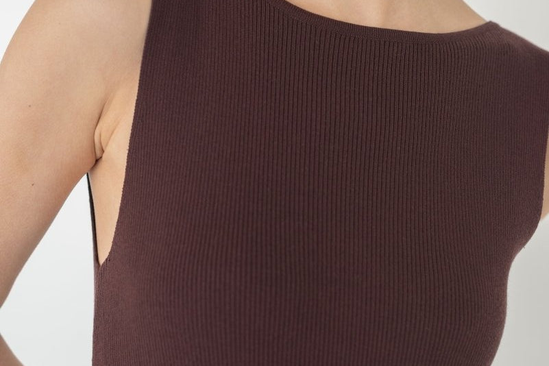 Knit Bateau Neckline Dress - Esse - Warm Sand - XS - 