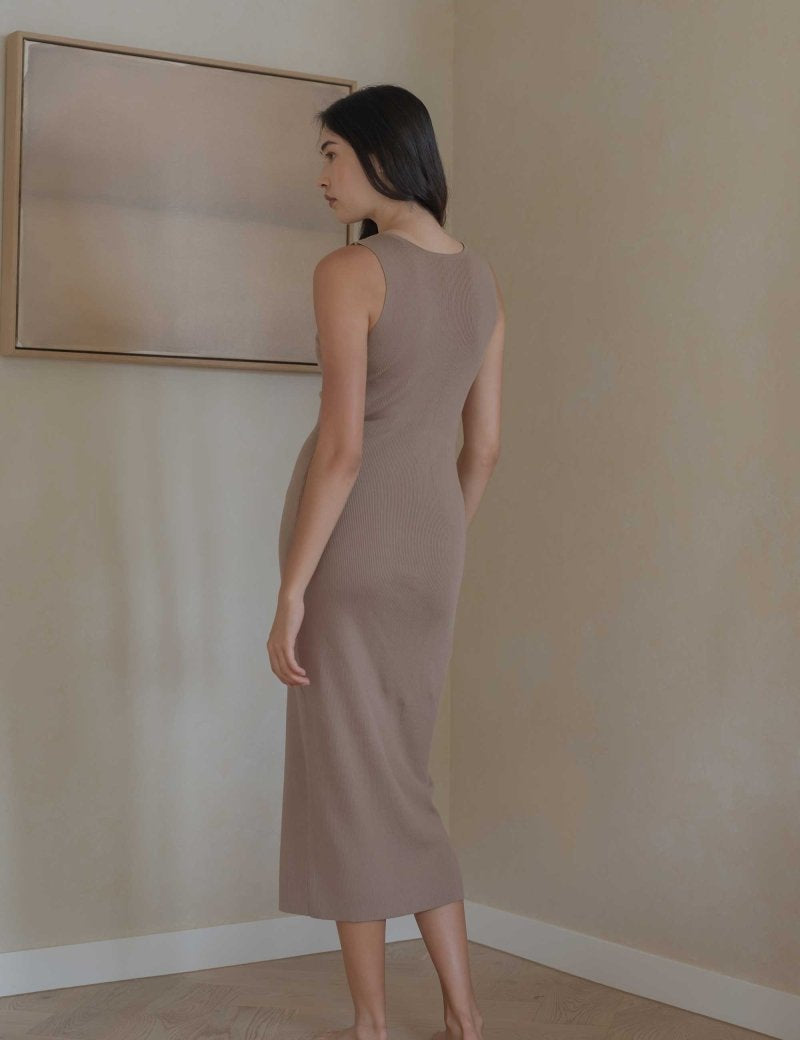 Knit Bateau Neckline Dress - Esse-Warm Sand-XS-