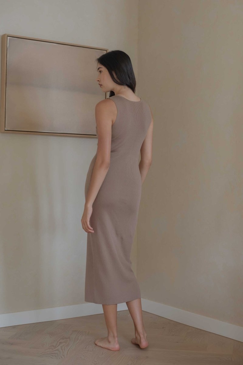 Knit Bateau Neckline Dress - Esse-Warm Sand-XS-